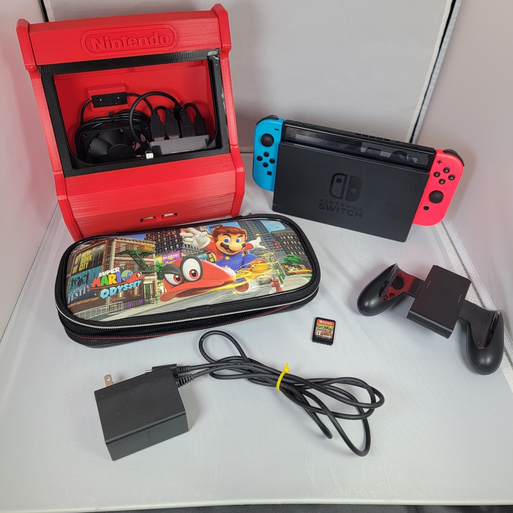 Nintendo Switch Console with Neon Red and Blue Joy-Con